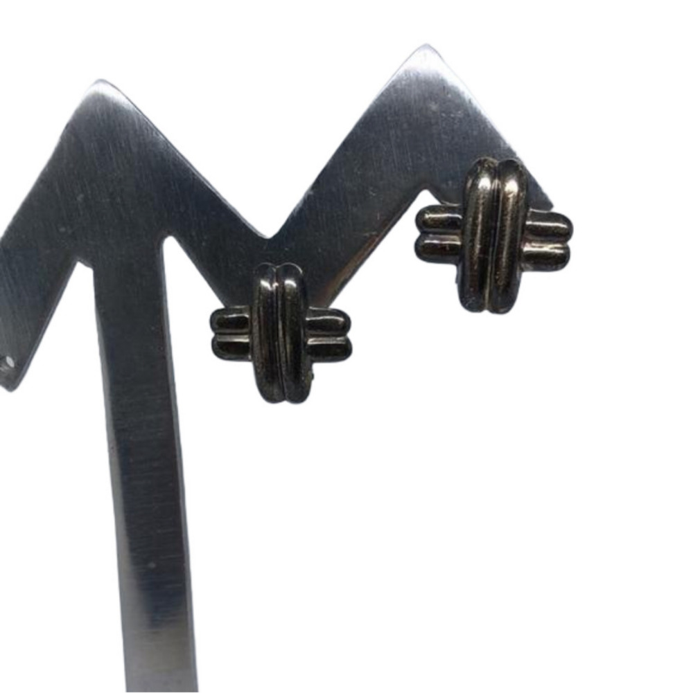 𝅺Vintage solid sterling silver 925 geometric clip on earrings-modernist style.